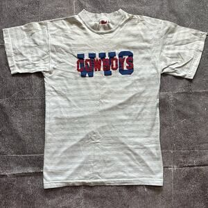 Men's Vintage 90's Wyoming Cowboys White Heather Gray Striped T Shirt Tee Sz M